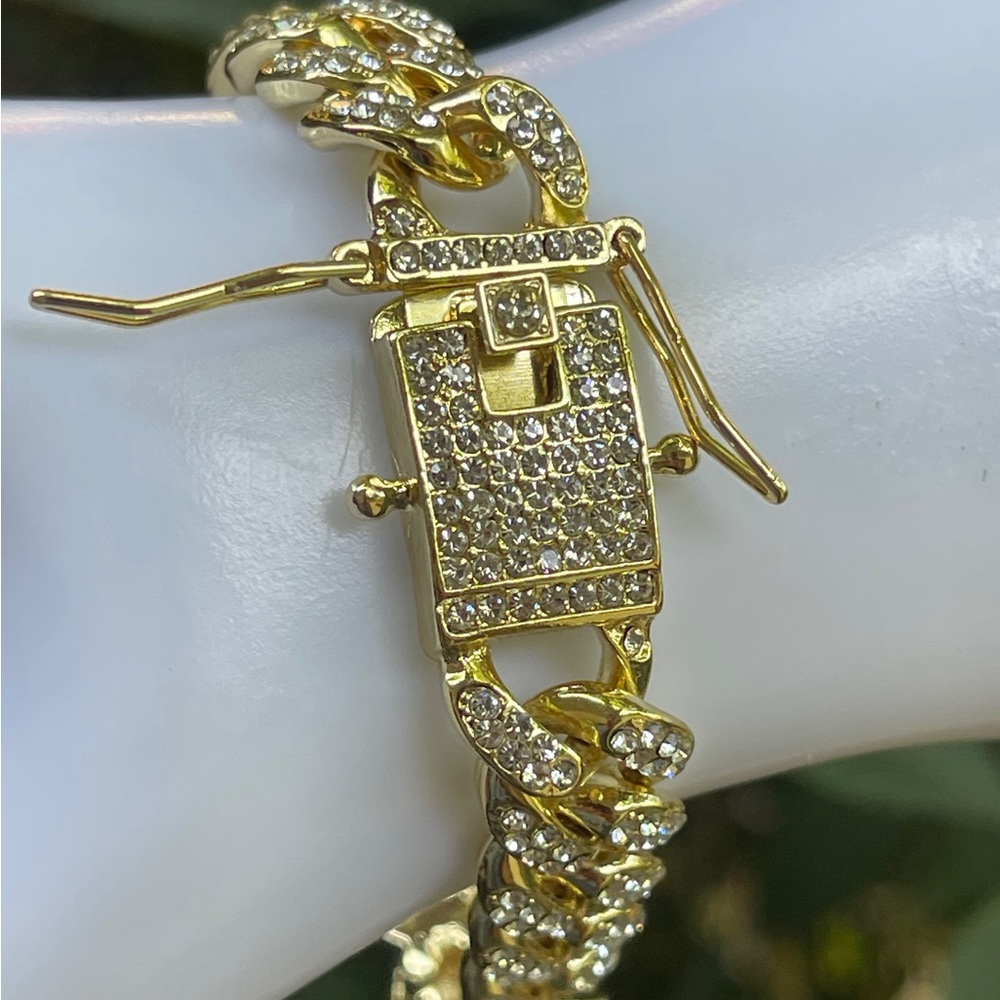 Grim Reaper Bracelet Full of Stones Luxurious GOLD PLATED/pulsera Santa Muerte - Picture 4 of 10